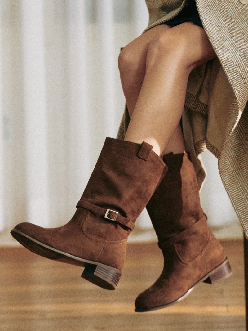 ◆KOMOREBI MUSEUM◆ Handmade Wide Classic Middle Boots Brown MUSINSA | KOMOREBI MUSEUM 4Colors_Handmade Cow Suede Strap