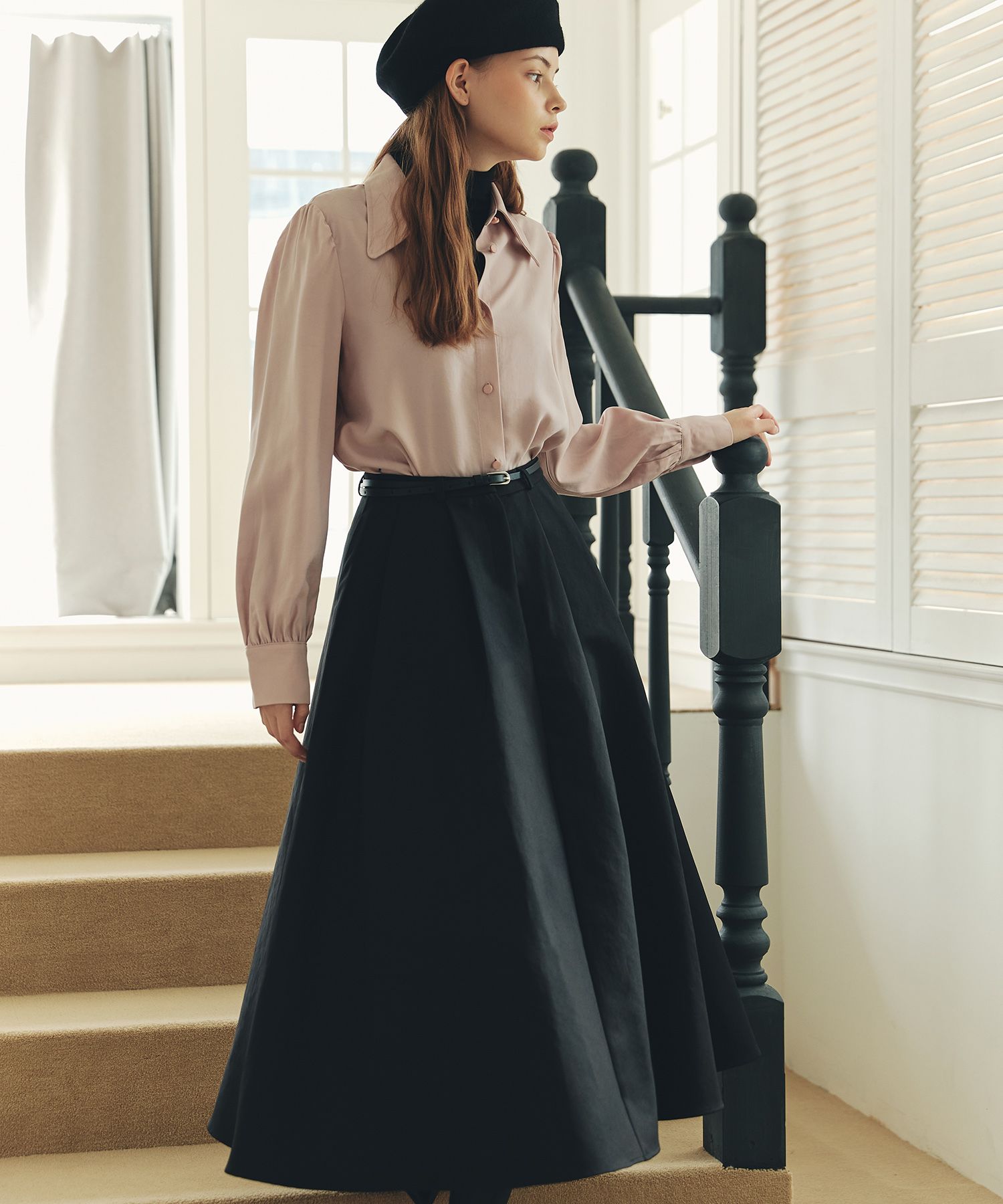MUSINSA公式 | ZERO STREET Belt A-line flare skirt / black