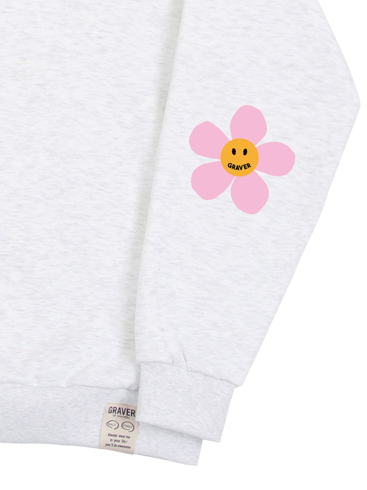 그레이버(GRAVER) [UNISEX]엘보우 핑크플라워도트 맨투맨_멜란지화이트