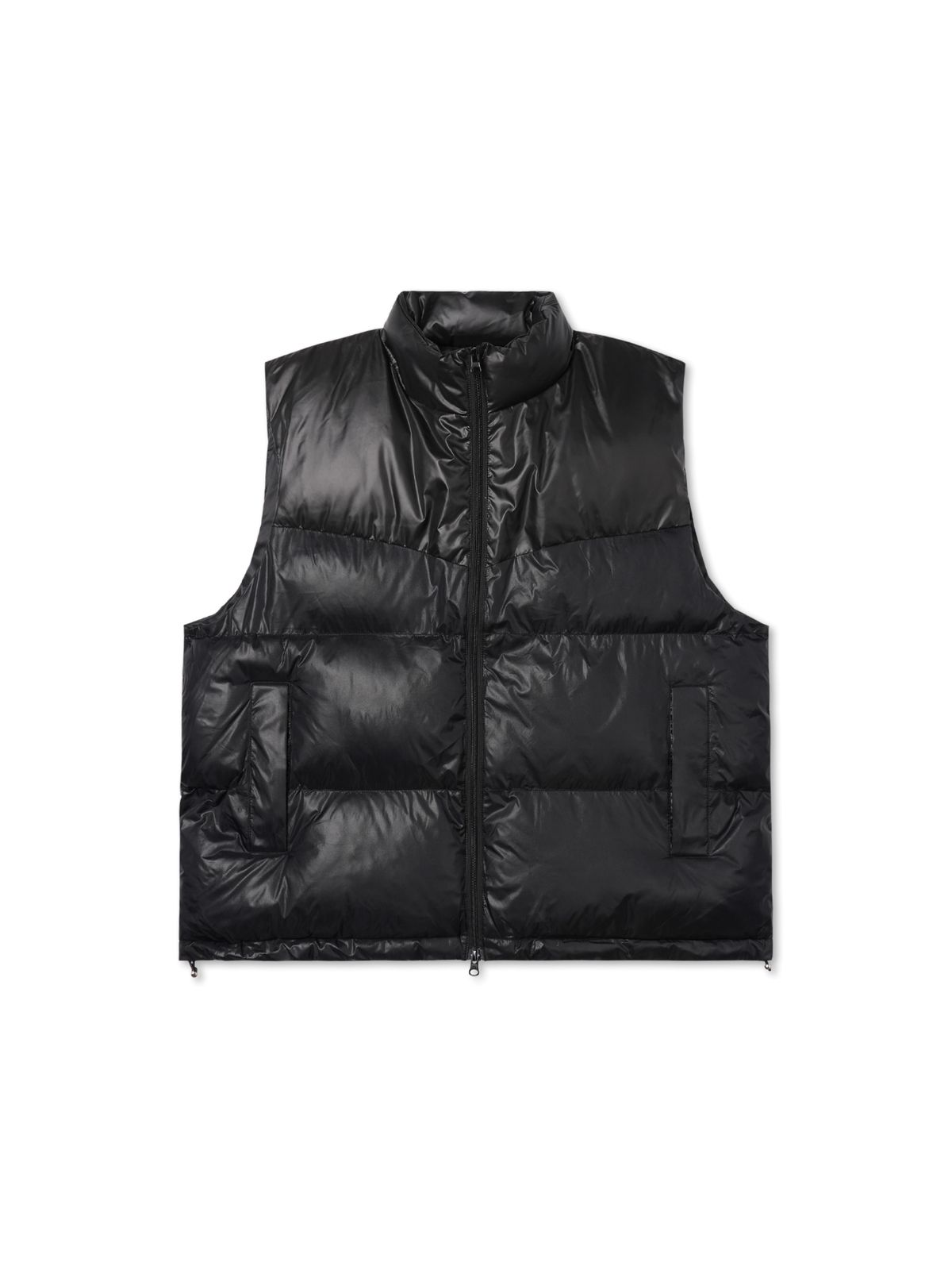 어퍼스트로피 콤마(APOSTROPHE COMMA) 글로시 투톤 커브 패딩 베스트_블랙