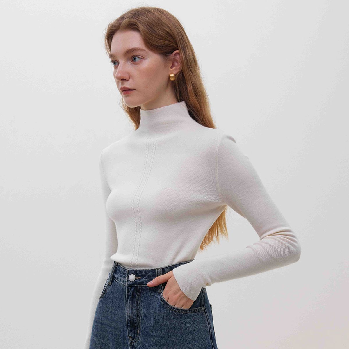 웬스데이딜라잇(WEDNESDAY DELIGHT) WD_Cable half turtleneck knit top_4color