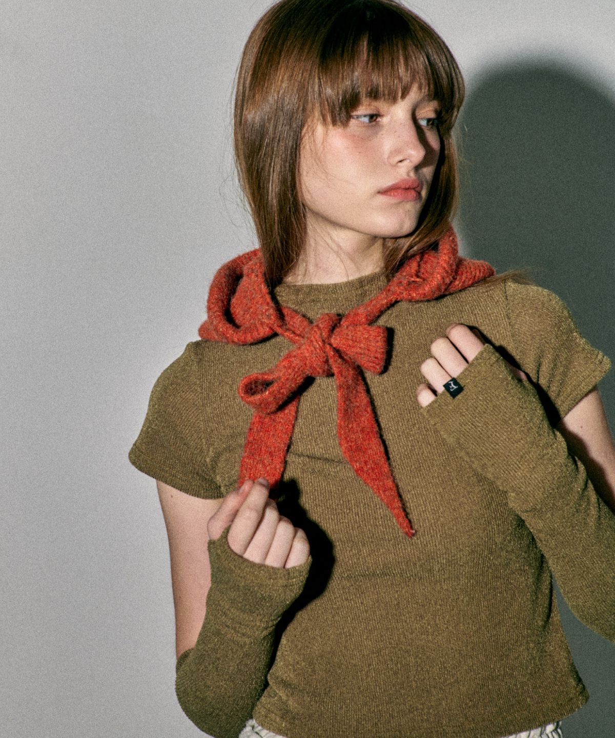 꾸아페(QUAFE) HIGH-NECK KNIT WARMER SET_OLIVE