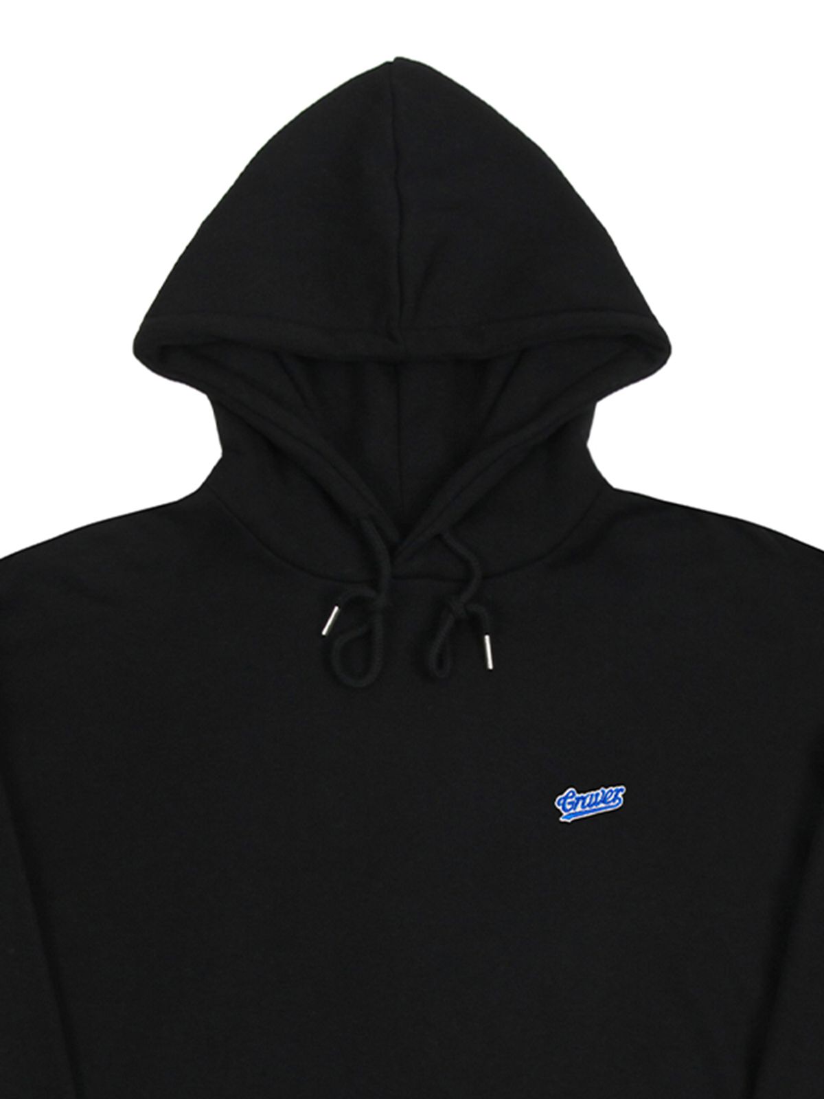 그레이버(GRAVER) [UNISEX]베이스볼 블루 로고 자수 후드티_블랙