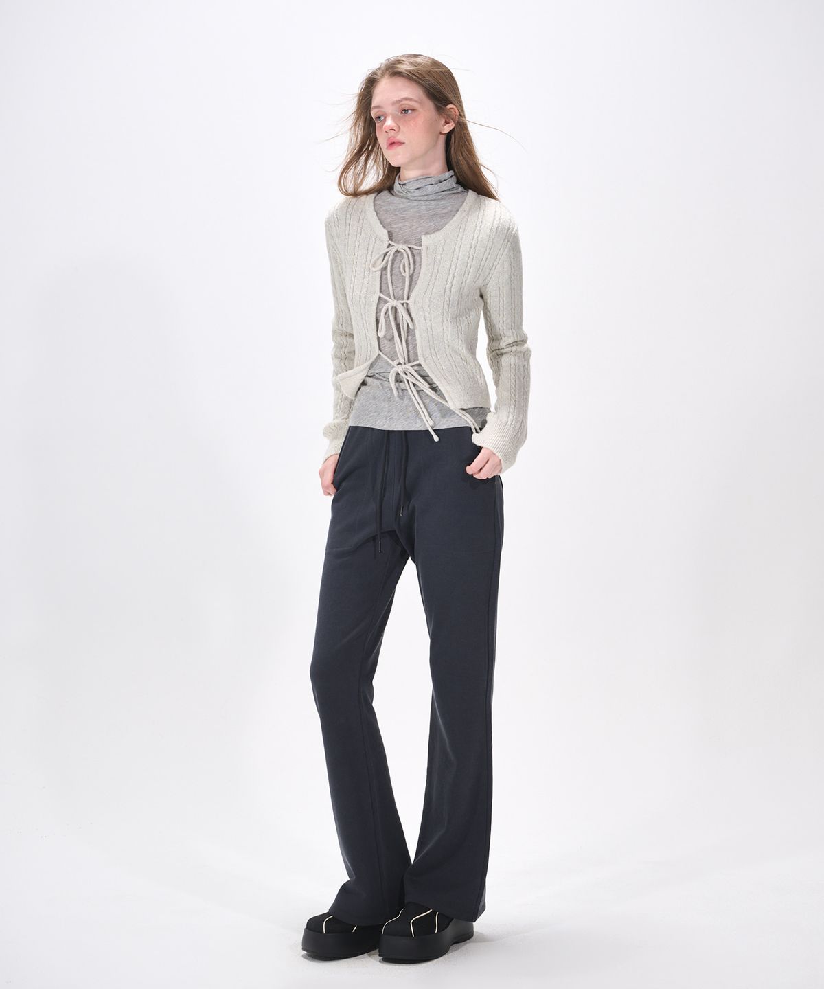 에트몽(ETMON) Pigment Boots Cut Sweat Pants, Charcoal