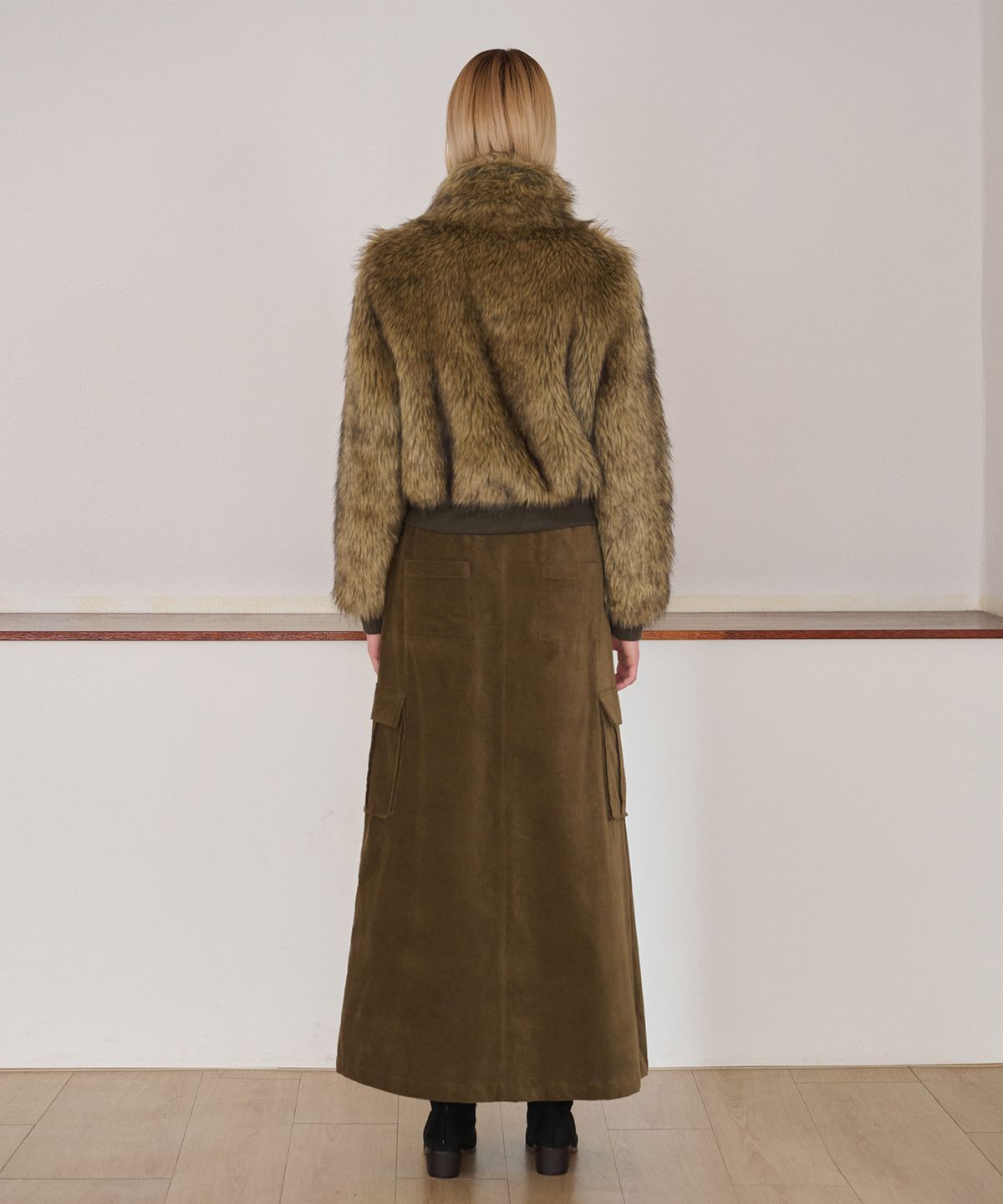 에트몽(ETMON) Flare Cargo Long Skirt, Khaki Brown