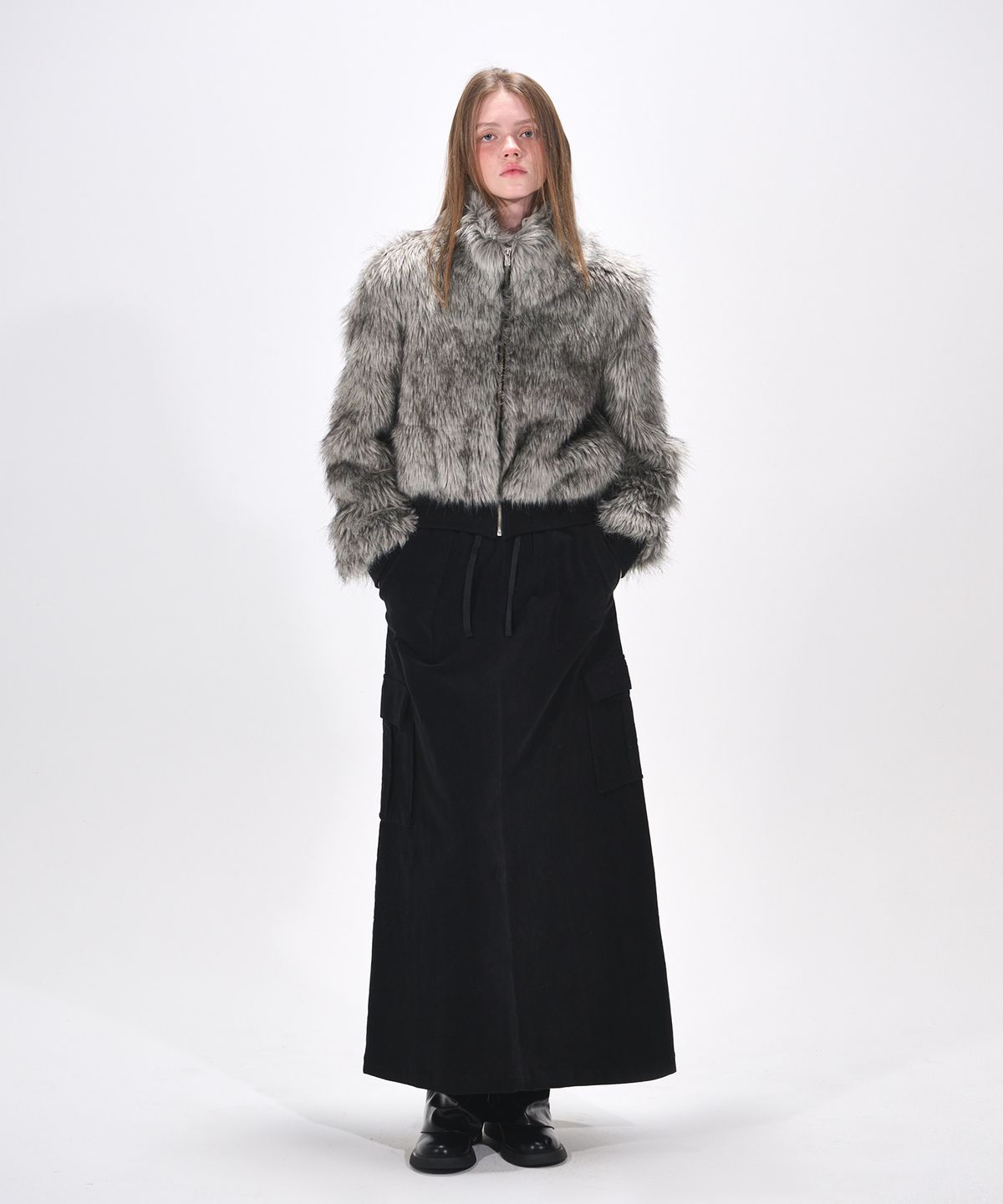 에트몽(ETMON) Flare Cargo Long Skirt, Black