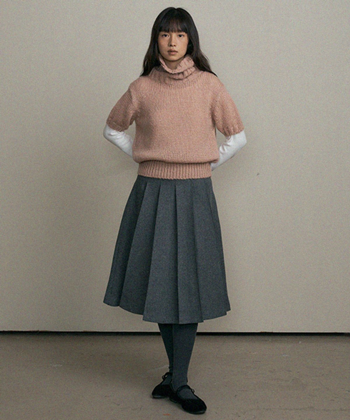 링서울(LINGSEOUL) wool pintuck skirt-gray