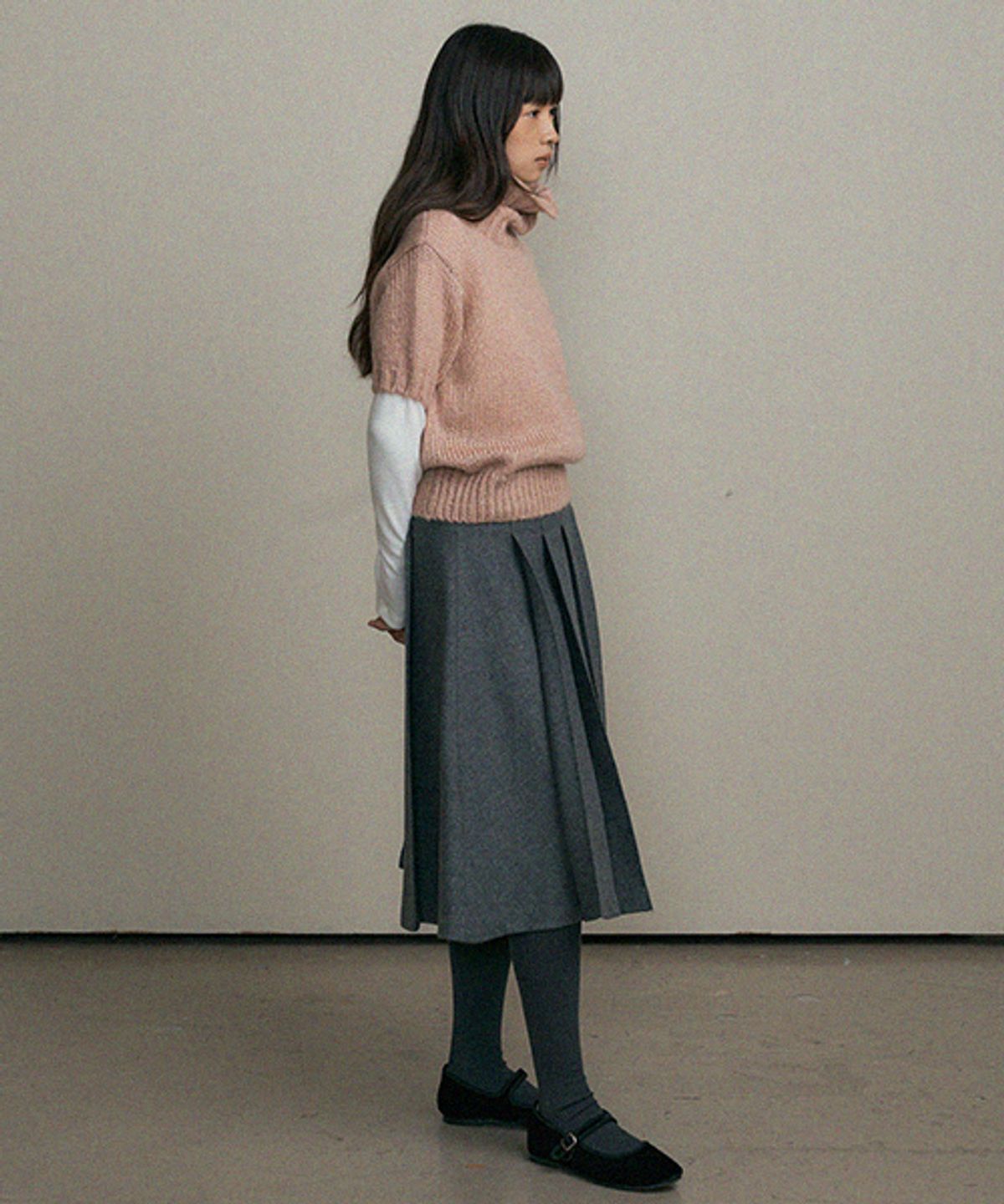 링서울(LINGSEOUL) wool pintuck skirt-gray