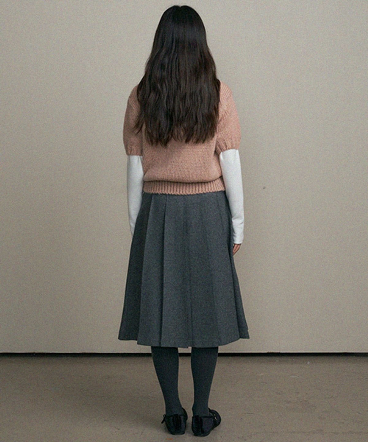 링서울(LINGSEOUL) wool pintuck skirt-gray