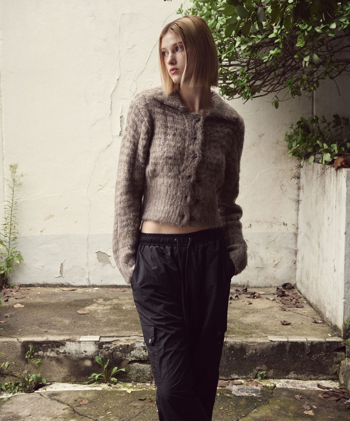 에트몽(ETMON) Color Blend Brush Knit Cardigan, Brown