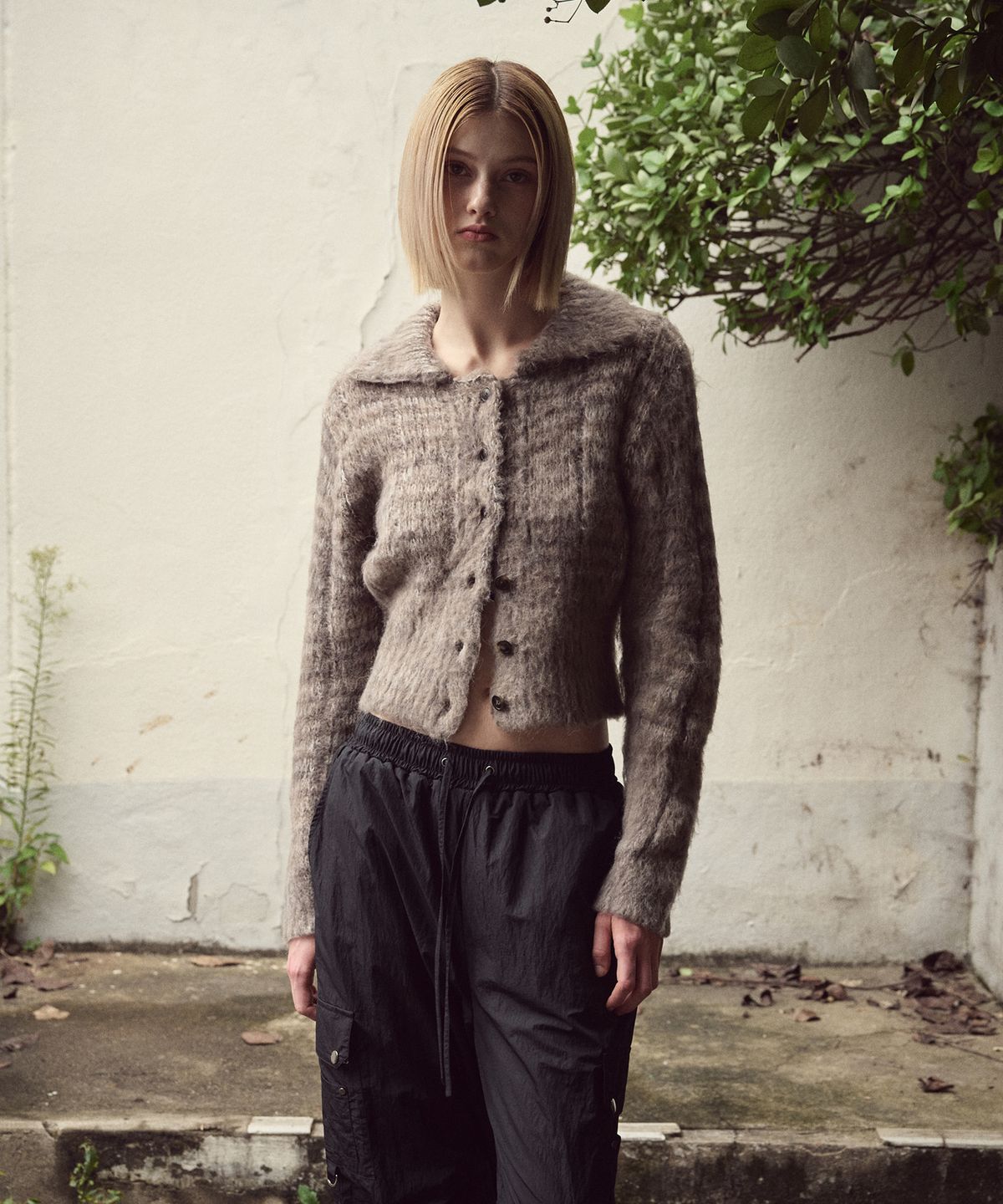 에트몽(ETMON) Color Blend Brush Knit Cardigan, Brown