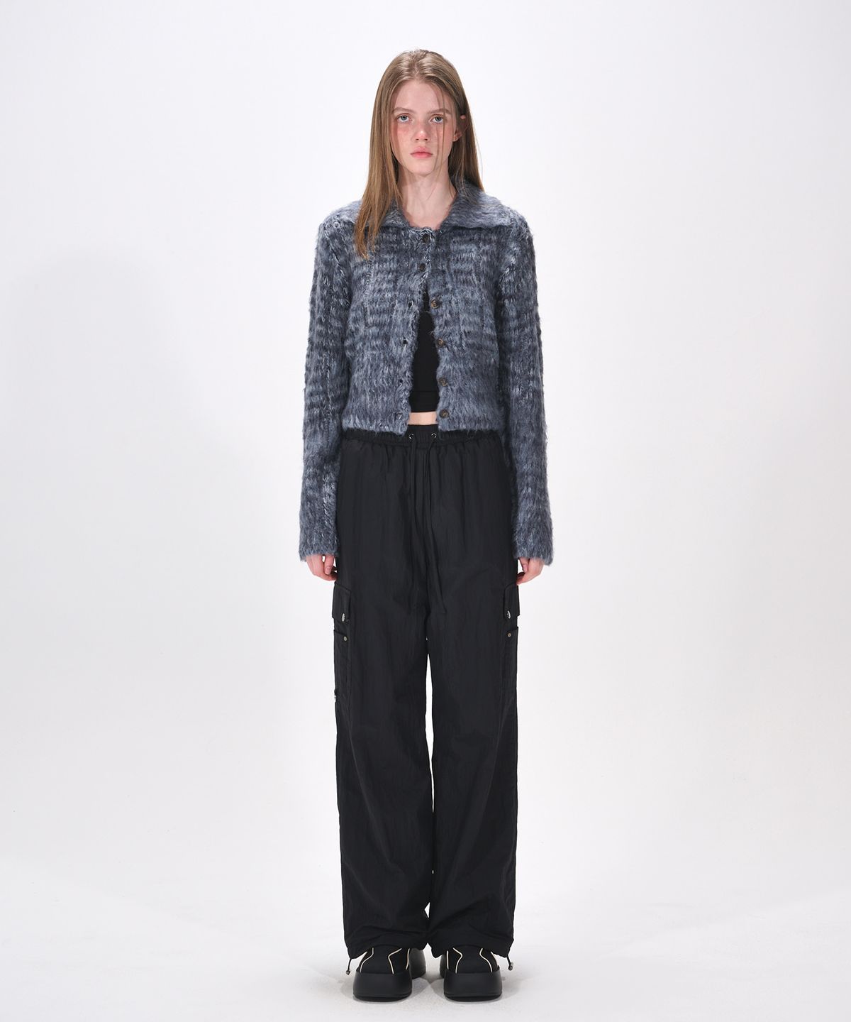 에트몽(ETMON) Color Blend Brush Knit Cardigan, Navy