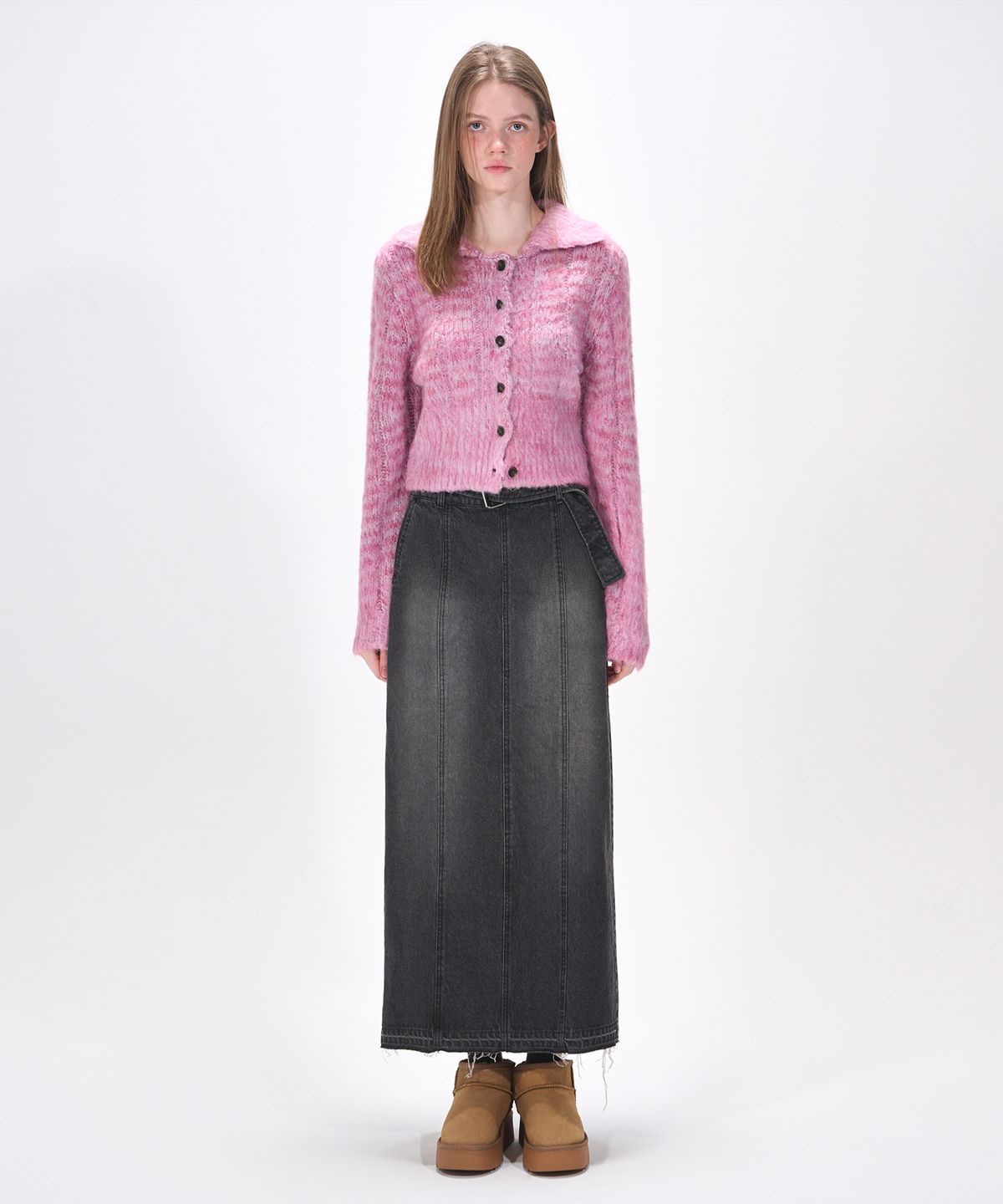 에트몽(ETMON) Color Blend Brush Knit Cardigan, Lavender Pink