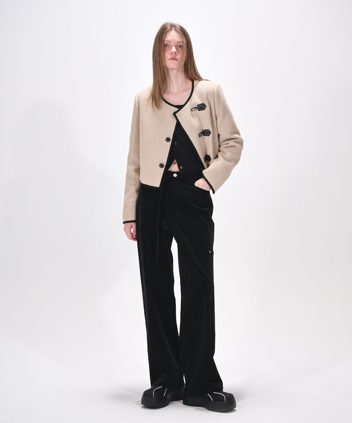 에트몽(ETMON) Waist Belt Corduroy Pants, Black