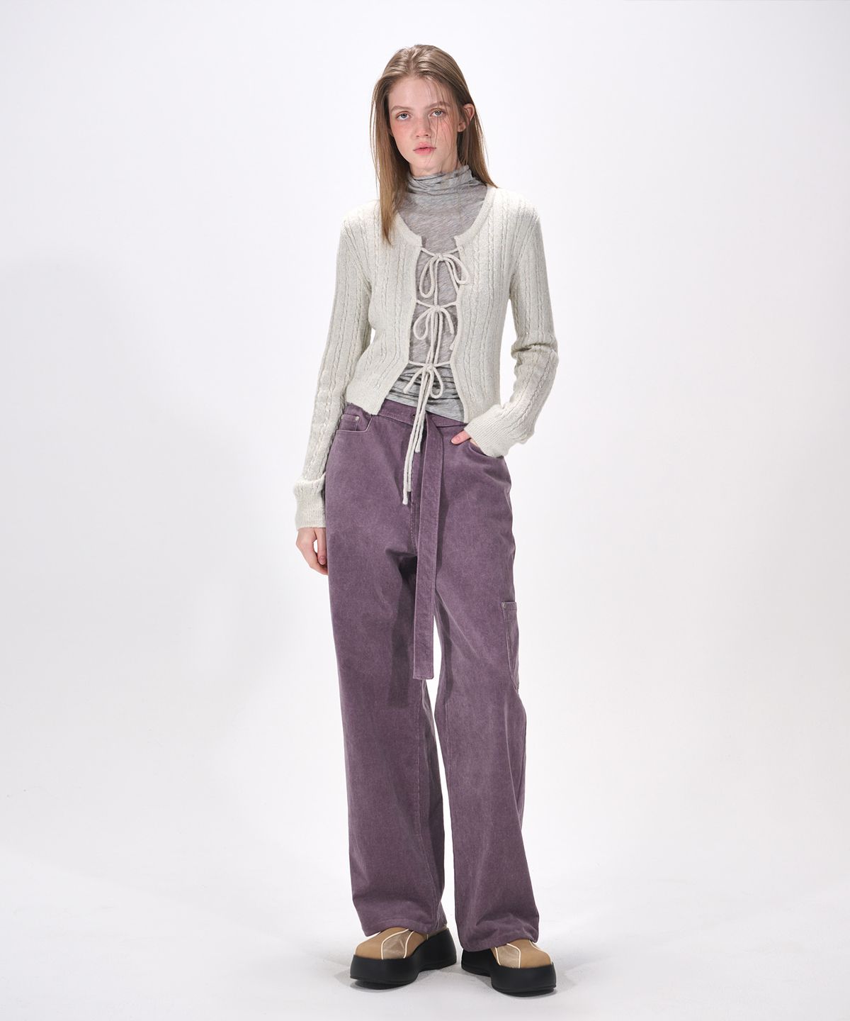 에트몽(ETMON) Waist Belt Corduroy Pants, Purple