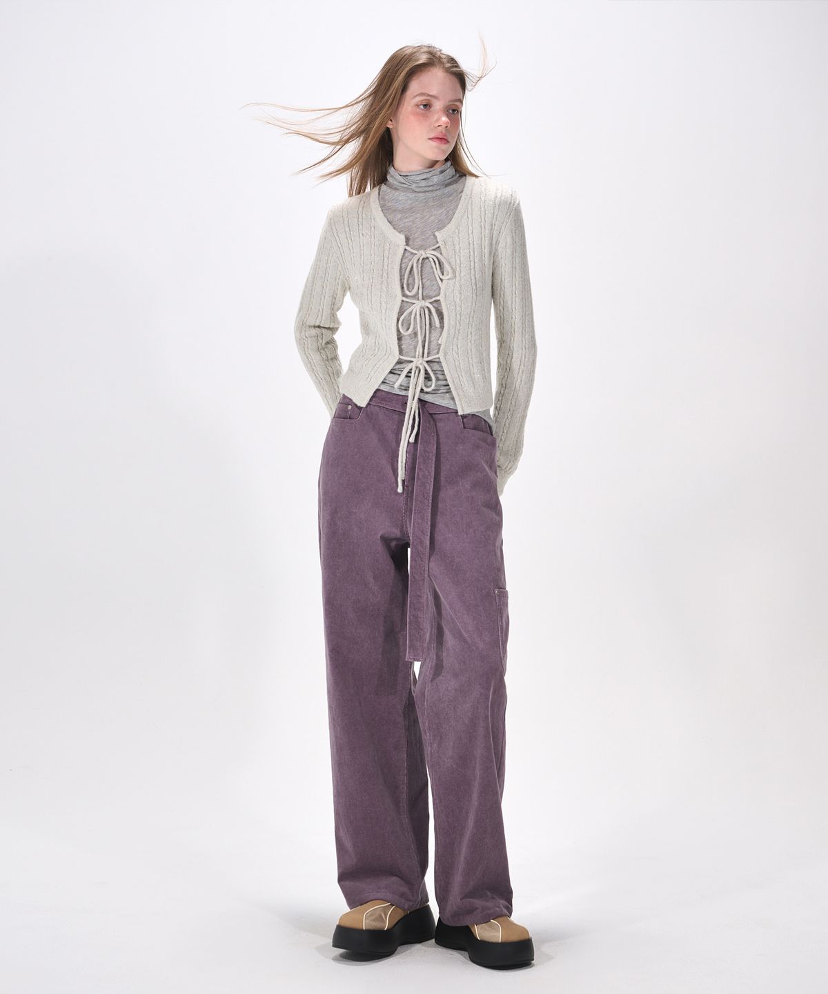 에트몽(ETMON) Waist Belt Corduroy Pants, Purple