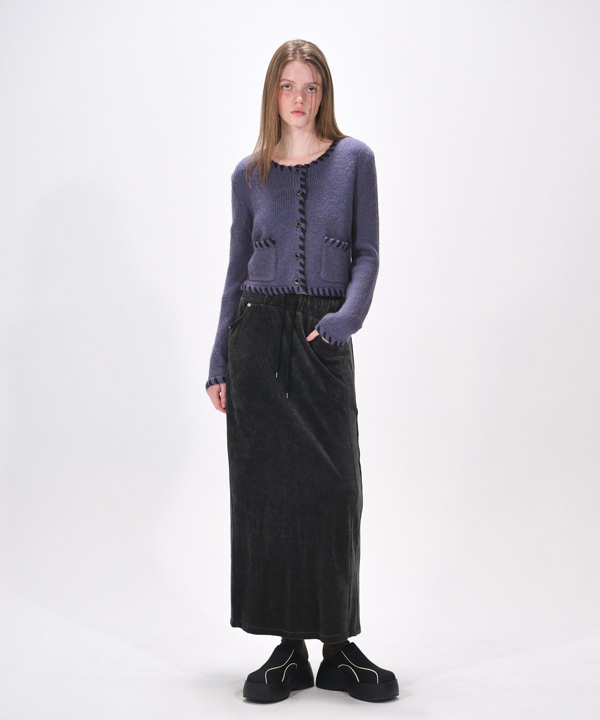 에트몽(ETMON) Stitch Point Knit Cardigan, Blue