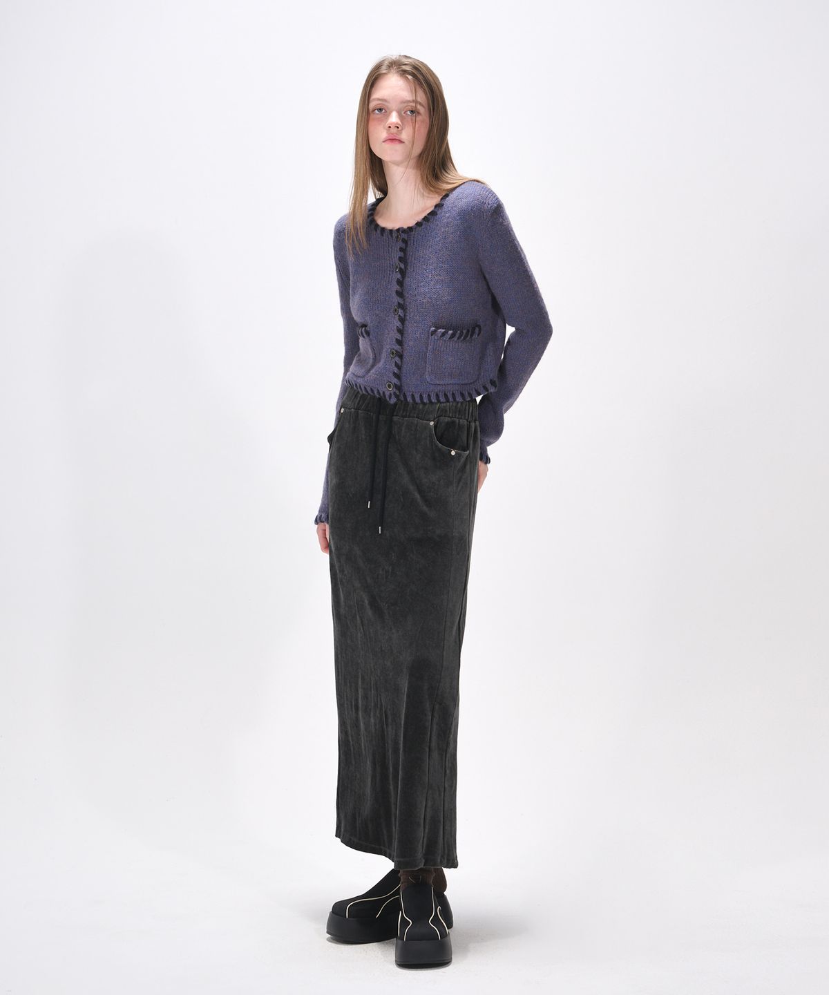 에트몽(ETMON) Stitch Point Knit Cardigan, Blue