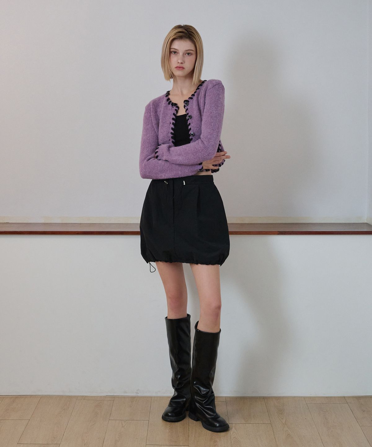 에트몽(ETMON) Stitch Point Knit Cardigan, Lavender