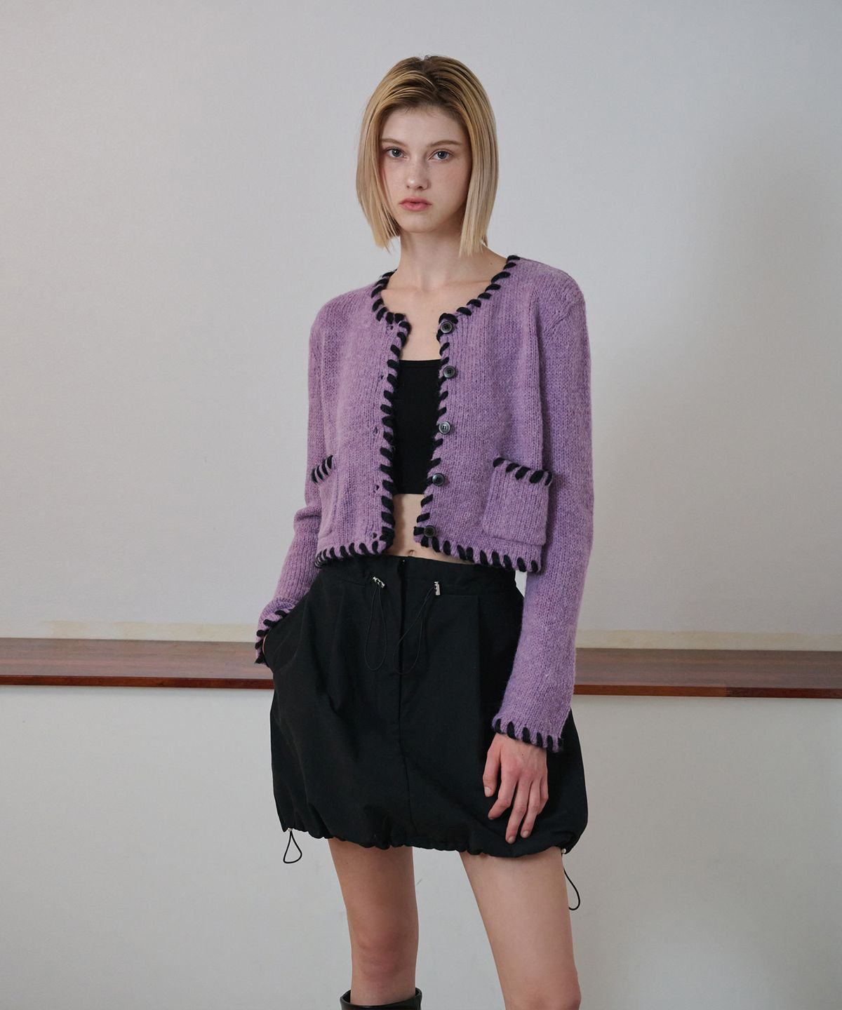 에트몽(ETMON) Stitch Point Knit Cardigan, Lavender