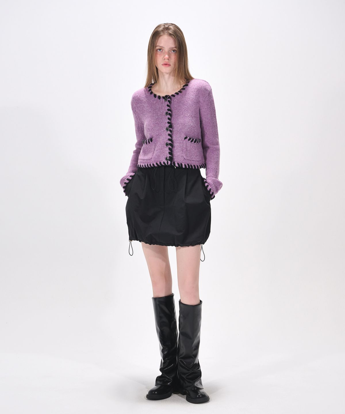 에트몽(ETMON) Stitch Point Knit Cardigan, Lavender