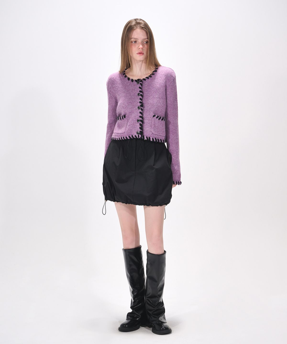 에트몽(ETMON) Stitch Point Knit Cardigan, Lavender