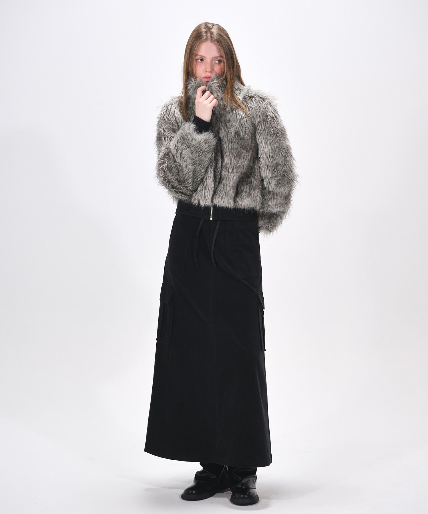ジャケット ETMON:High-Neck Fur Zip-Up Jacket MUSINSA公式 | ETMON High-Neck Fur Zip-Up Jacket, Black