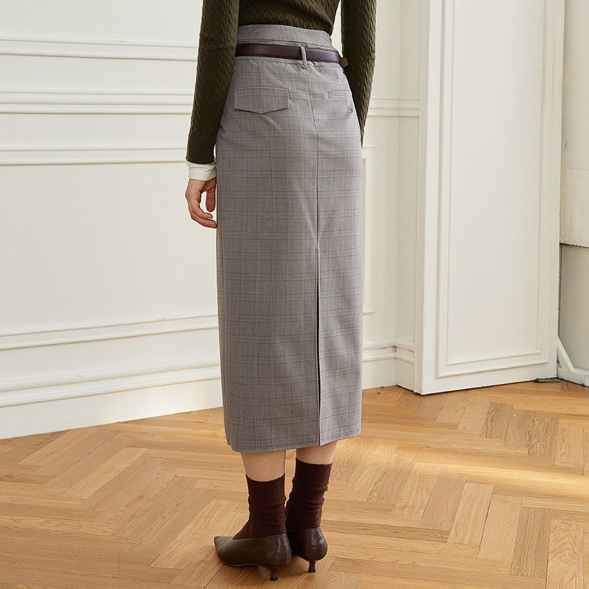 와이와이아이엠(YYIAM) YY_Classic plaid front slit skirt