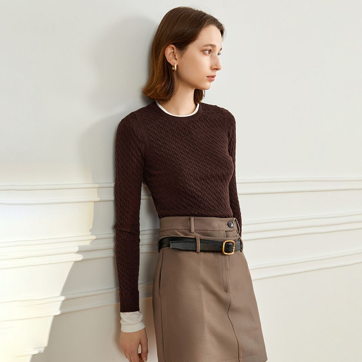 와이와이아이엠(YYIAM) YY_Cable pullover knitted top_BROWN