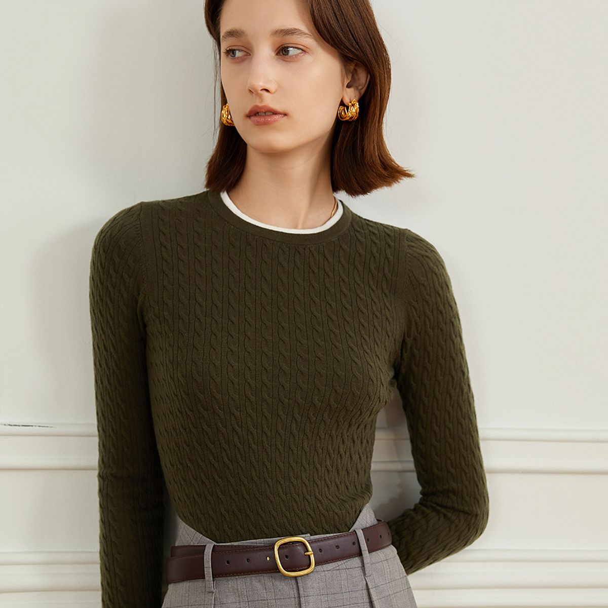 와이와이아이엠(YYIAM) YY_Cable pullover knitted top_GREEN