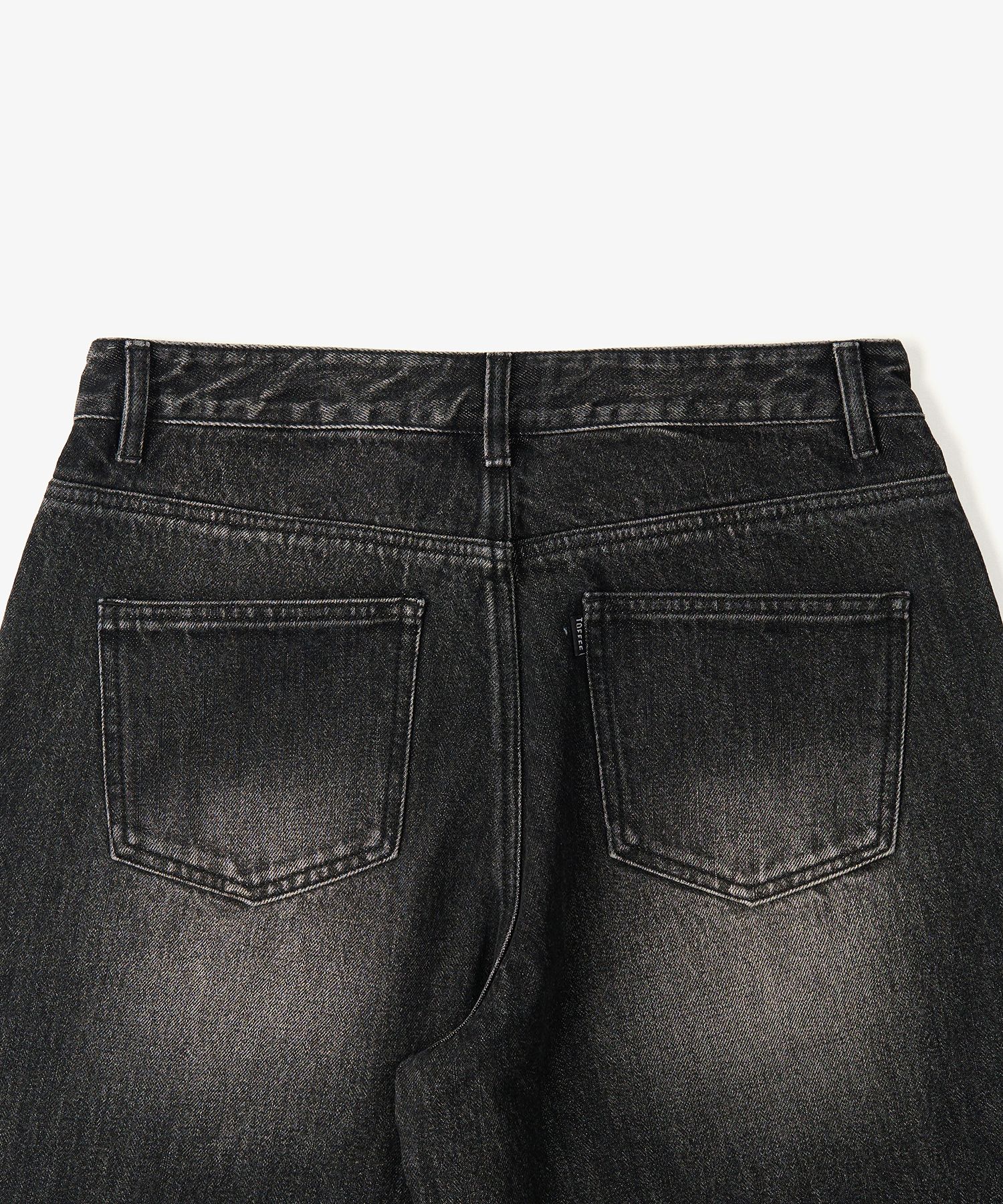 MUSINSA公式 | TOFFEE MORE WIDE DENIM PANTS (WASHED RAW BLACK)