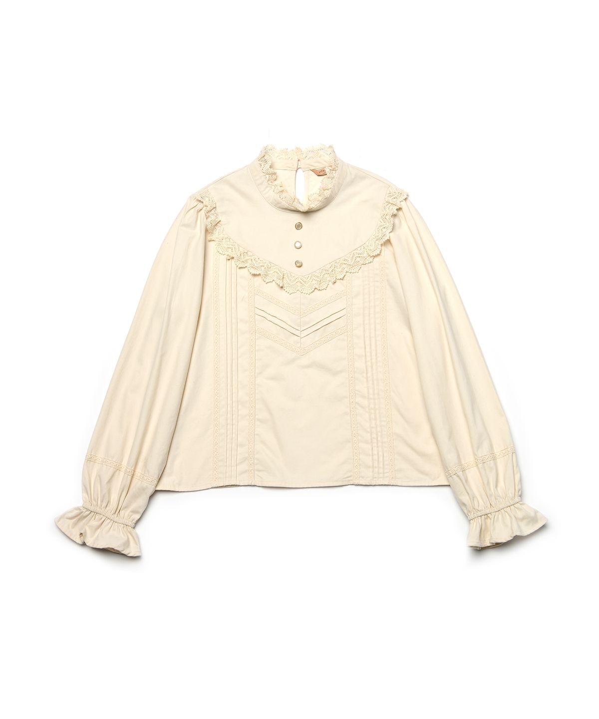바이탈싸인(VITALSIGN) High-Neck Lace-Frill Blouse (Beige)