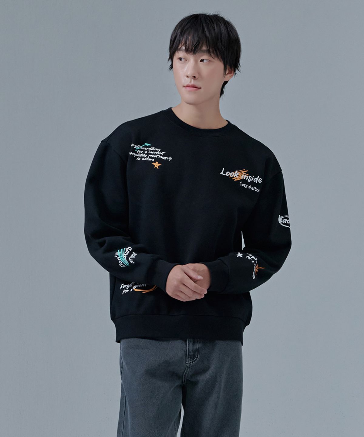 체이스컬트(CHASECULT) 공용 드로잉 기모 맨투맨 티셔츠-CFRU5125D03
