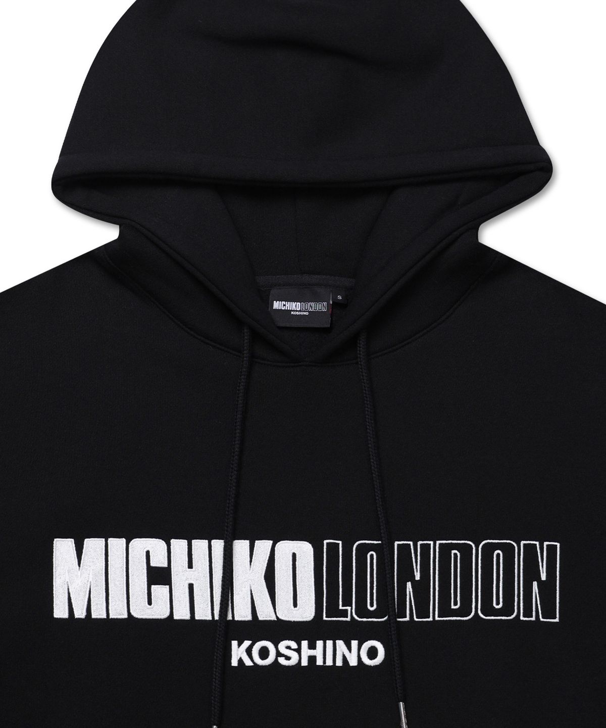 미치코런던 코시노(MICHIKO LONDON KOSHINO) 시그니처 로고 기모 후드 블랙_유니섹스