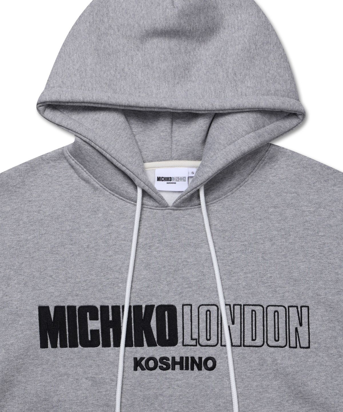 미치코런던 코시노(MICHIKO LONDON KOSHINO) 시그니처 로고 기모 후드 멜란지그레이_유니섹스