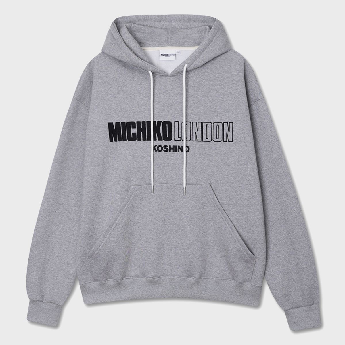 미치코런던 코시노(MICHIKO LONDON KOSHINO) 시그니처 로고 기모 후드 멜란지그레이_유니섹스
