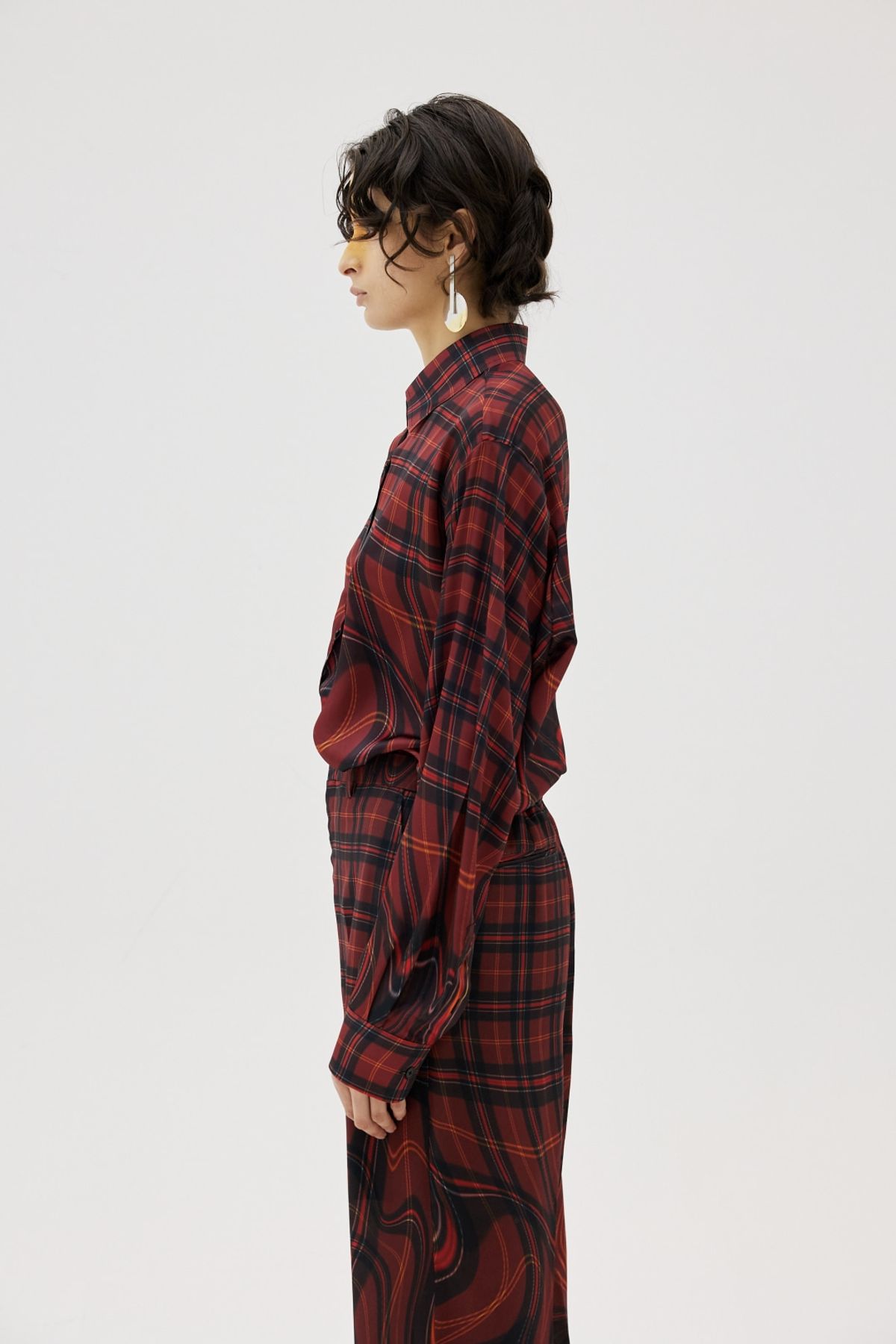 그리디어스(GREEDILOUS) Red Melting Check Silk Shirt