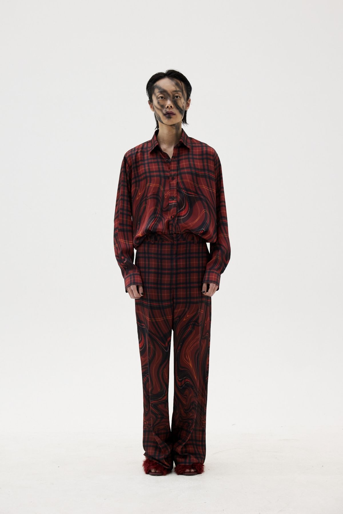 그리디어스(GREEDILOUS) Red Melting Check Silk Shirt
