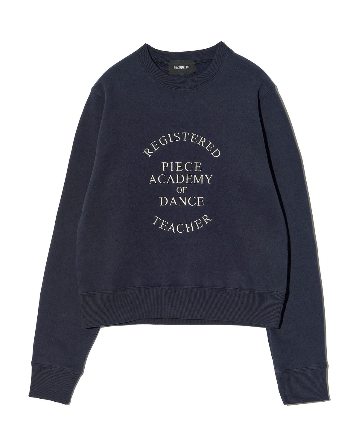 피스메이커(PIECE MAKER) SLOGAN CROP SWEATSHIRTS (NAVY)