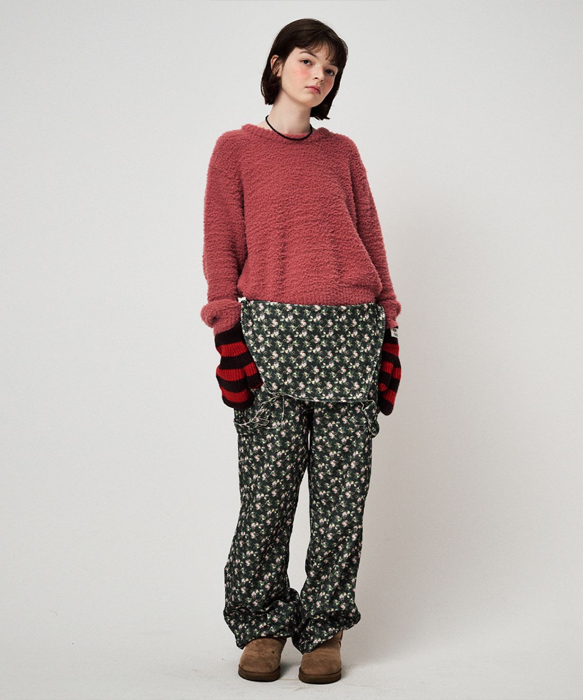 펀프롬펀(FUNFROMFUN) STRIPE MITTENS, RED+BROWN