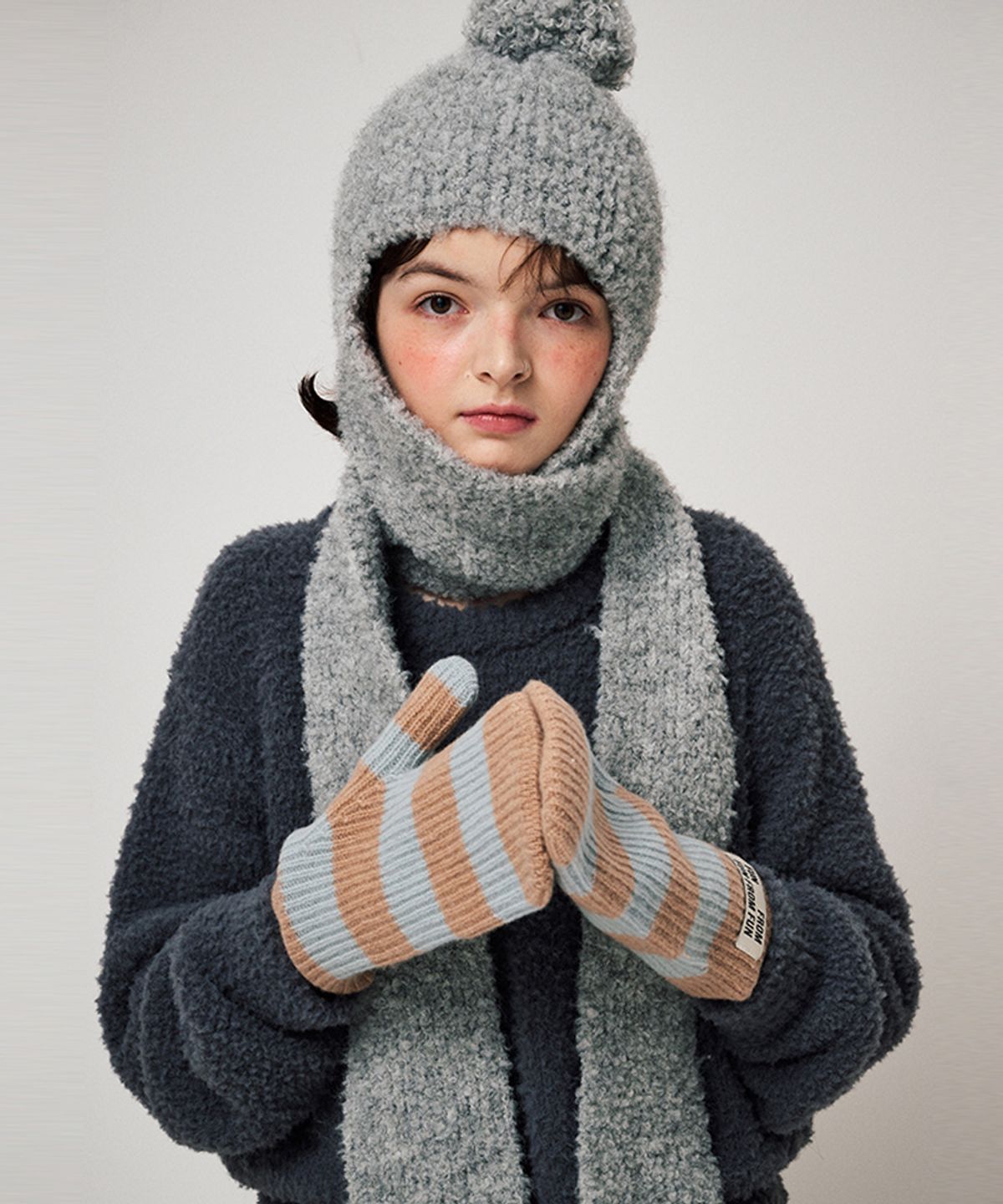 펀프롬펀(FUNFROMFUN) STRIPE MITTENS, BLUE+CAMEL