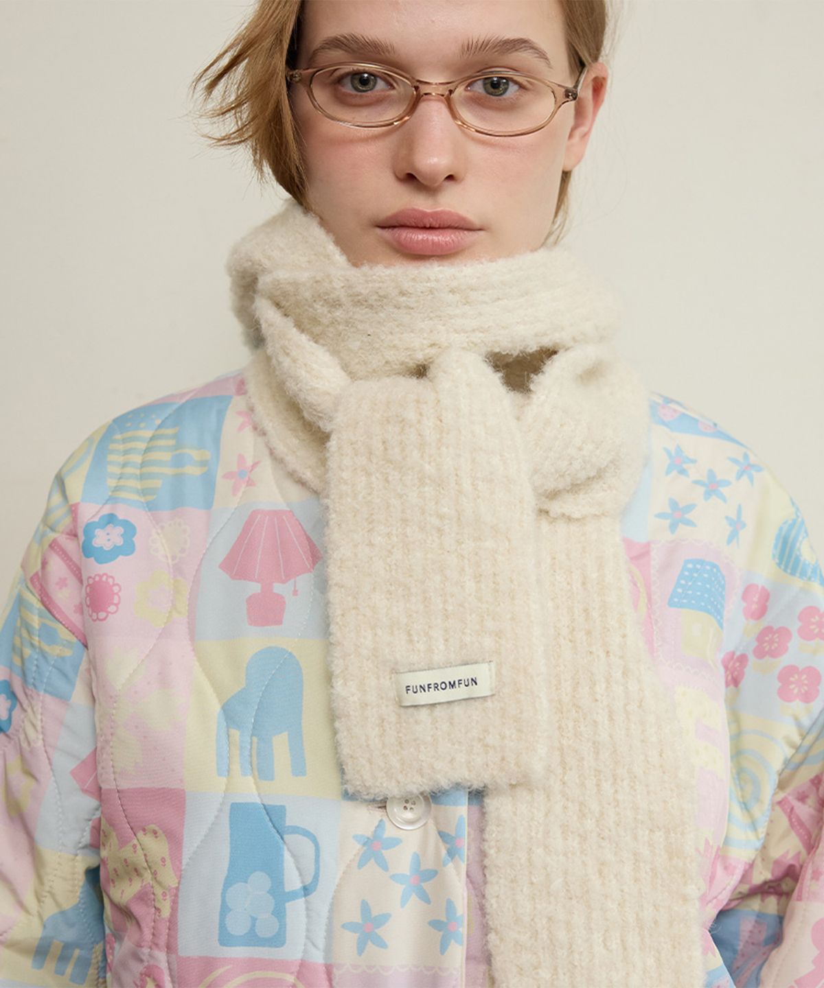 펀프롬펀(FUNFROMFUN) BOUCLE BALACLAVA MUFFLER, CREAM