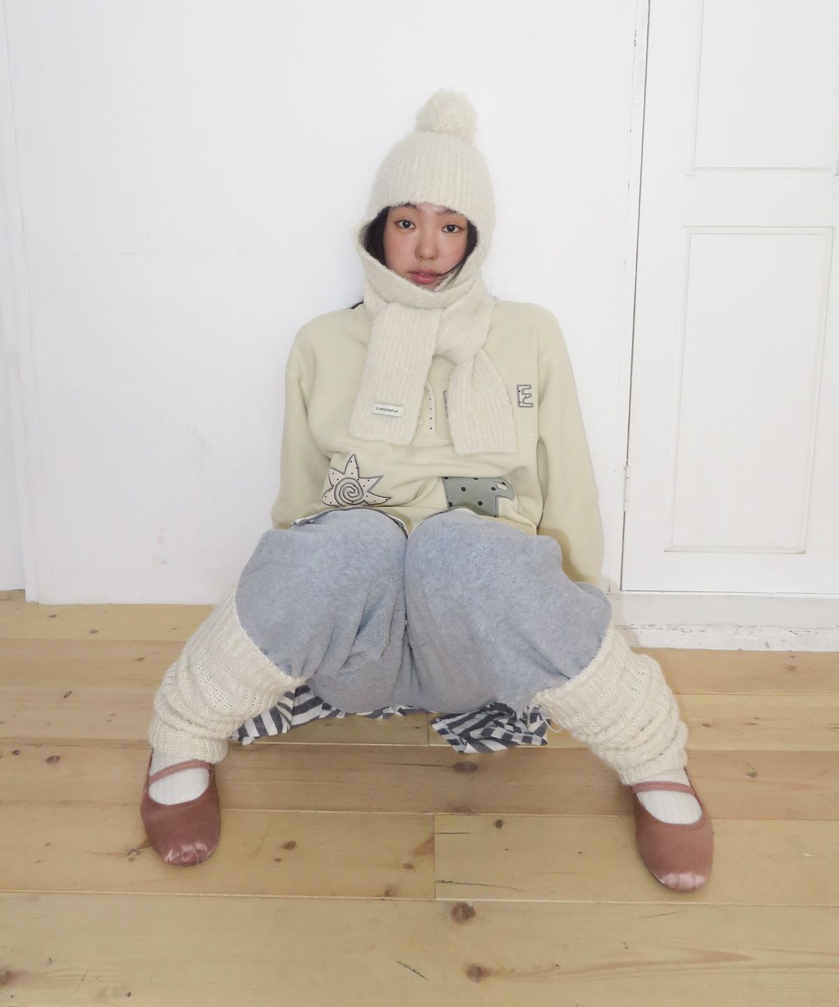 펀프롬펀(FUNFROMFUN) BOUCLE BALACLAVA MUFFLER, CREAM