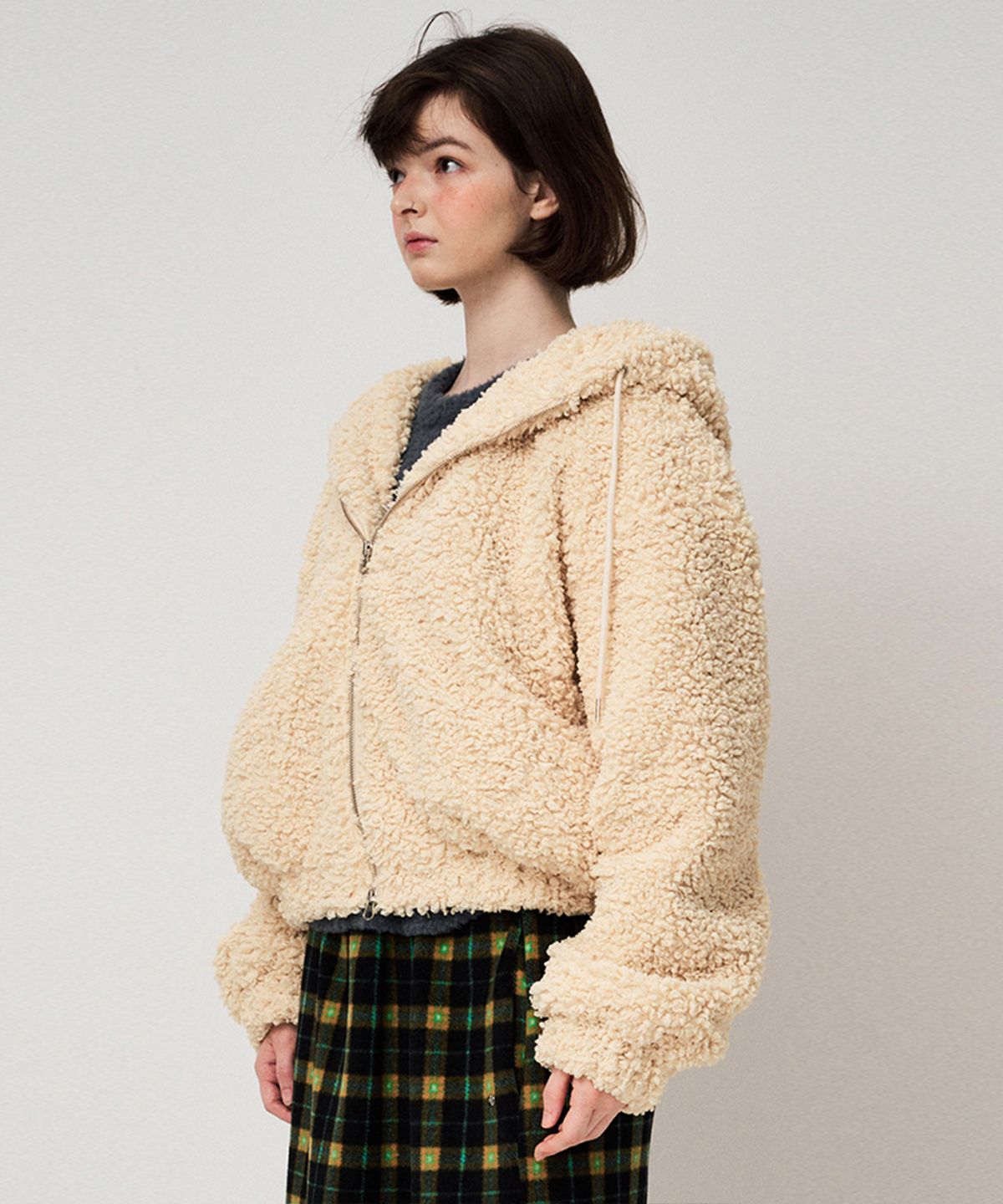 펀프롬펀(FUNFROMFUN) SHEARLING HOOD JUMPER, CUSTARD
