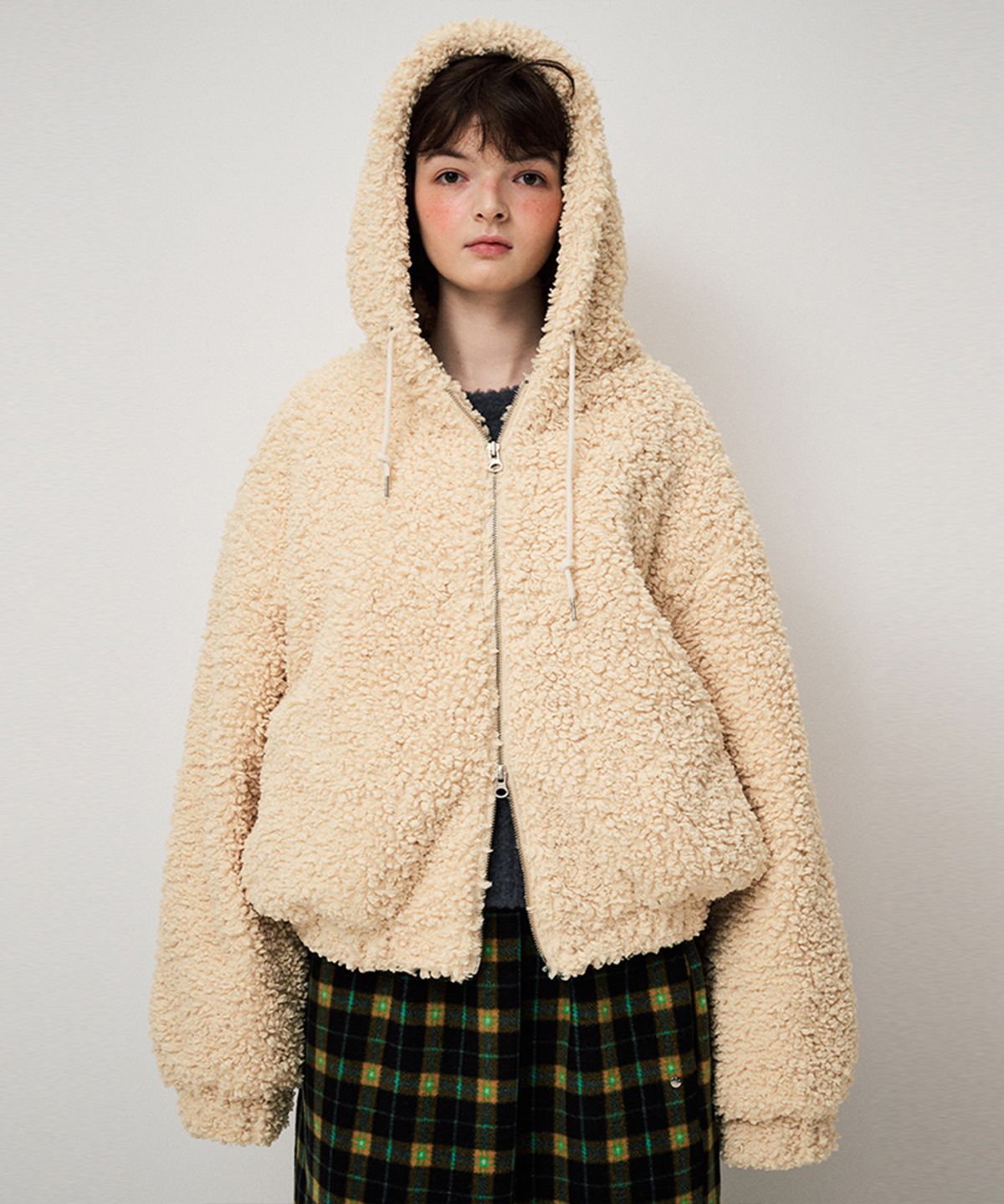 펀프롬펀(FUNFROMFUN) SHEARLING HOOD JUMPER, CUSTARD