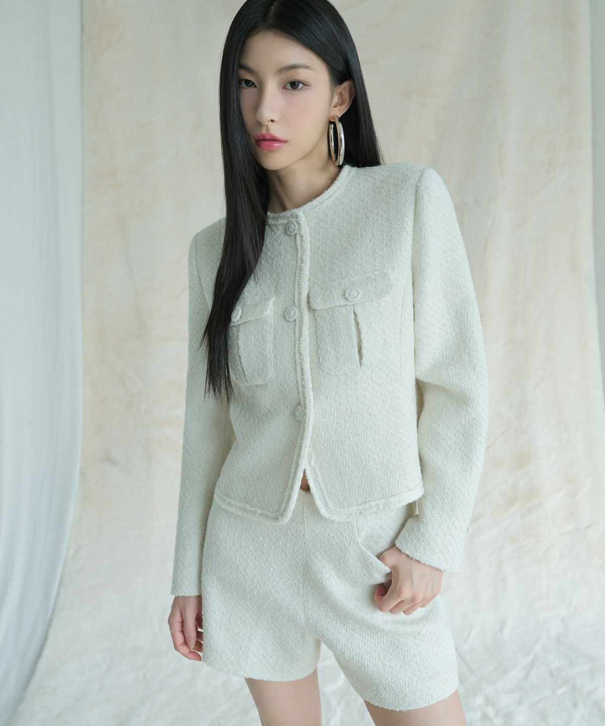 어반드레스(AVANDRESS) [SET] Sara Round Tweed Jacket & Mini Shorts - 2COL