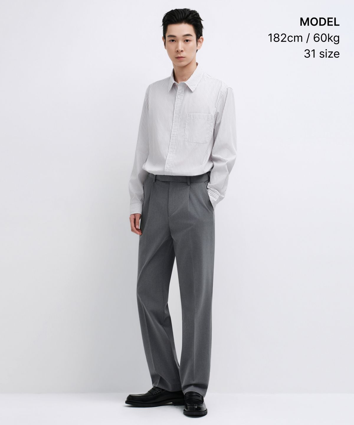 무신사 스탠다드(MUSINSA STANDARD) 와이드 히든 밴딩 슬랙스 [멜란지 그레이]