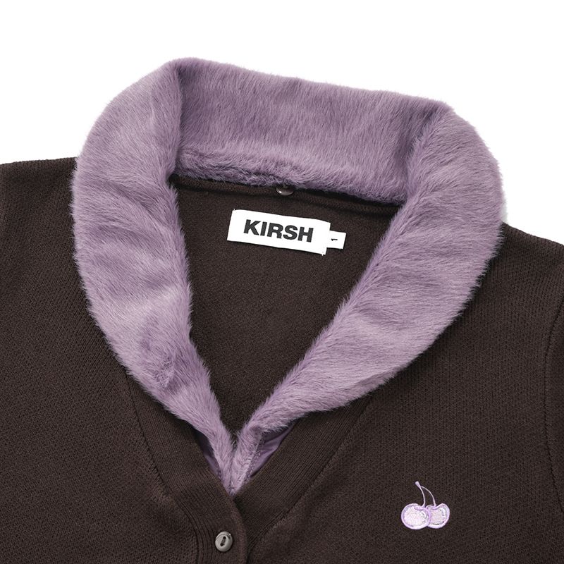 MUSINSA公式 | KIRSH Small Cherry Fake Fur Crop Cardigan [Brown]