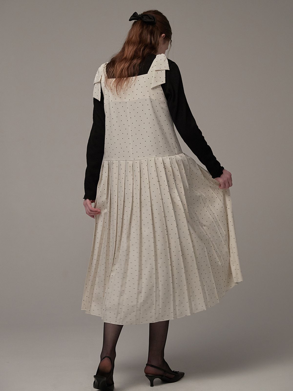비뮤즈맨션(BEMUSE MANSION) Detachable ribbon pleated dress - Ivory heart