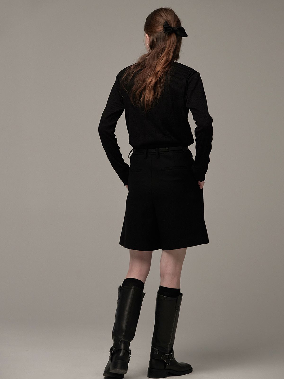 비뮤즈맨션(BEMUSE MANSION) Wide pleats skirt pants - Black